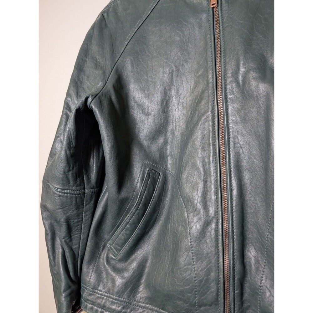 J.Crew Collection Green Leather Jacket 4 Quiet Luxury Moto Zip - Picture 8 of 12